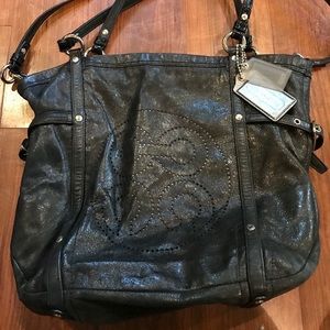 Coach laser cut logo black leather purse